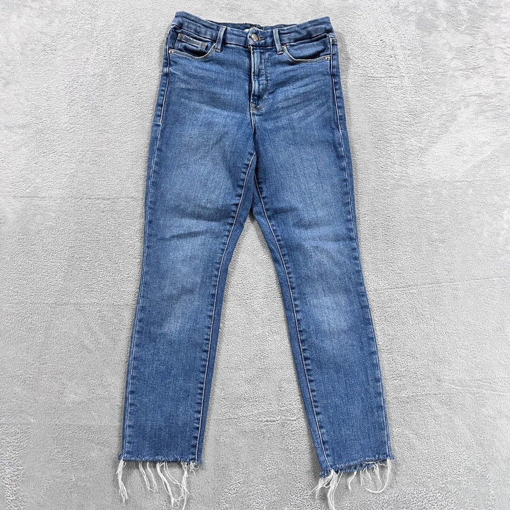 Good American Jeans Womens 6/28 Slim Straight High Rise Raw Hem Denim Stretch